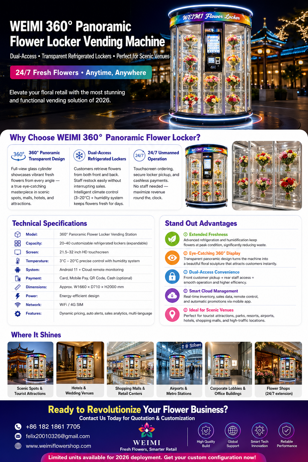 Fashionable Flower Vending Machine with R290 Gas & 32” Touch Display