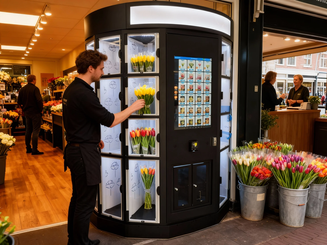 Flower vending machines make owners appear as floral experts by managing arrangements, inventory, and sales, delivering a professional, seamless customer experience effortlessly.