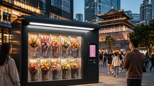 Modern flower vending machine representing the global automated floral retail industry