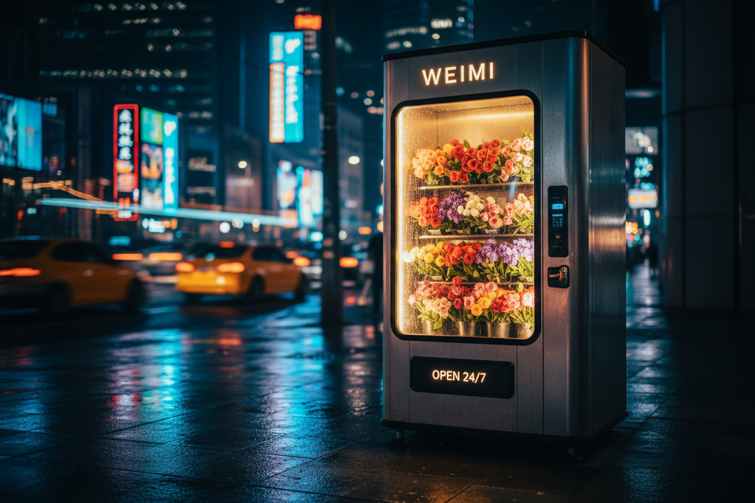 Infographic showing the cost-benefit analysis of unmanned flower vending vs. traditional retail.