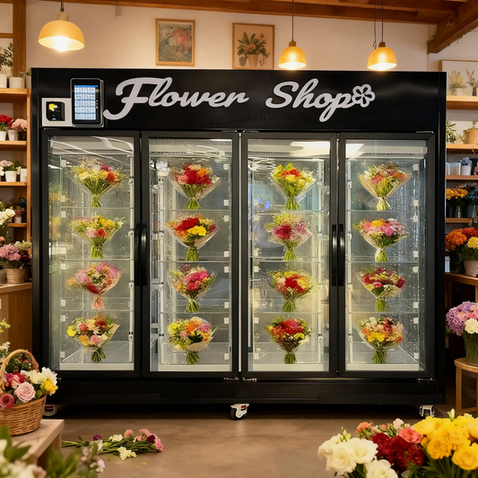 Large Capacity Transparent Flower Vending Machine With Low Energy Consumption Refrigeration System And Support For Two-Side Door Opening
