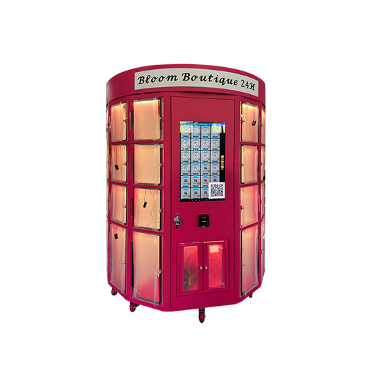 Cylindrical Red Flower Vending Machine with Cold Air & Custom Stickers