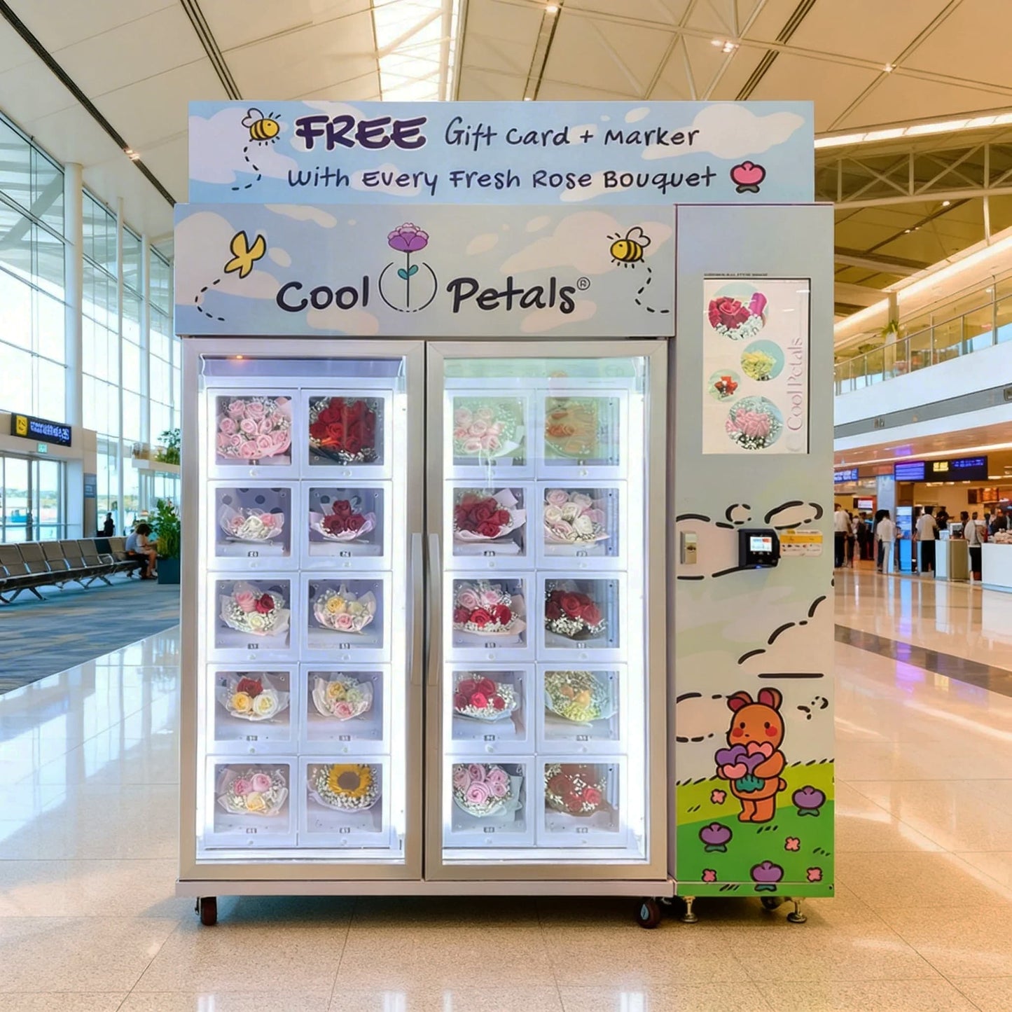Singapore Airport Grade Smart Flower Vending Machine | Customizable Brand Graphics & LED Backlit Signage