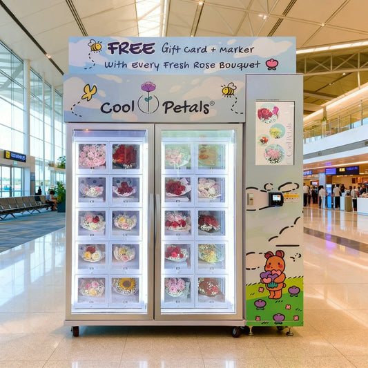 Singapore Airport Grade Smart Flower Vending Machine | Customizable Brand Graphics & LED Backlit Signage
