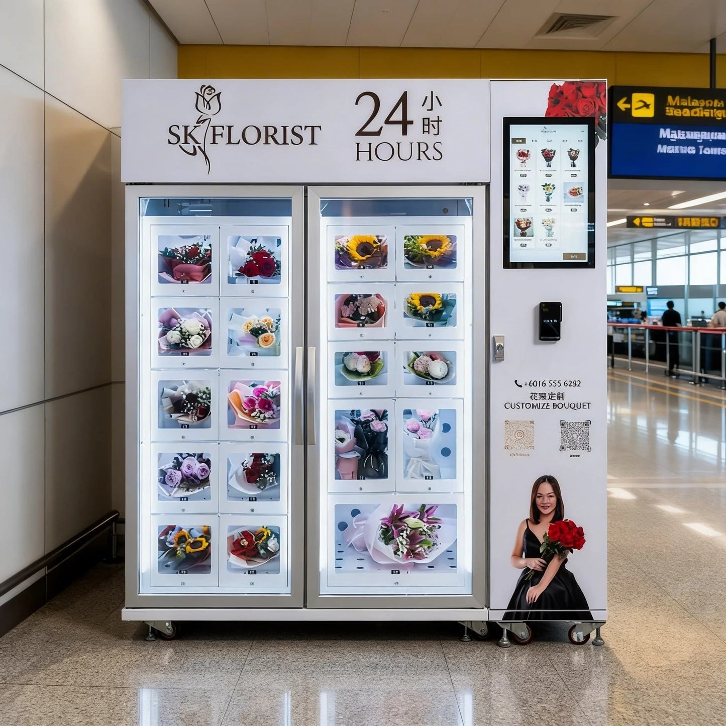 Automated Refrigerated Floral Kiosk for High-Traffic Transport Hubs