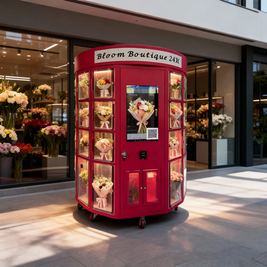 Cylindrical Red Flower Vending Machine with Cold Air & Custom Stickers