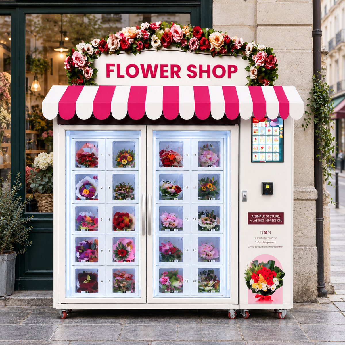 WEIMI Flower Shop Locker Vending Machine with Striped Awning