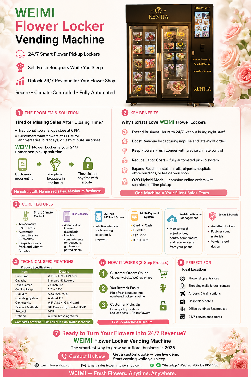 WEIMI Smart Flower Lockers Vending fore Sale Bouquets | 24/7 Increases Florist Revenue