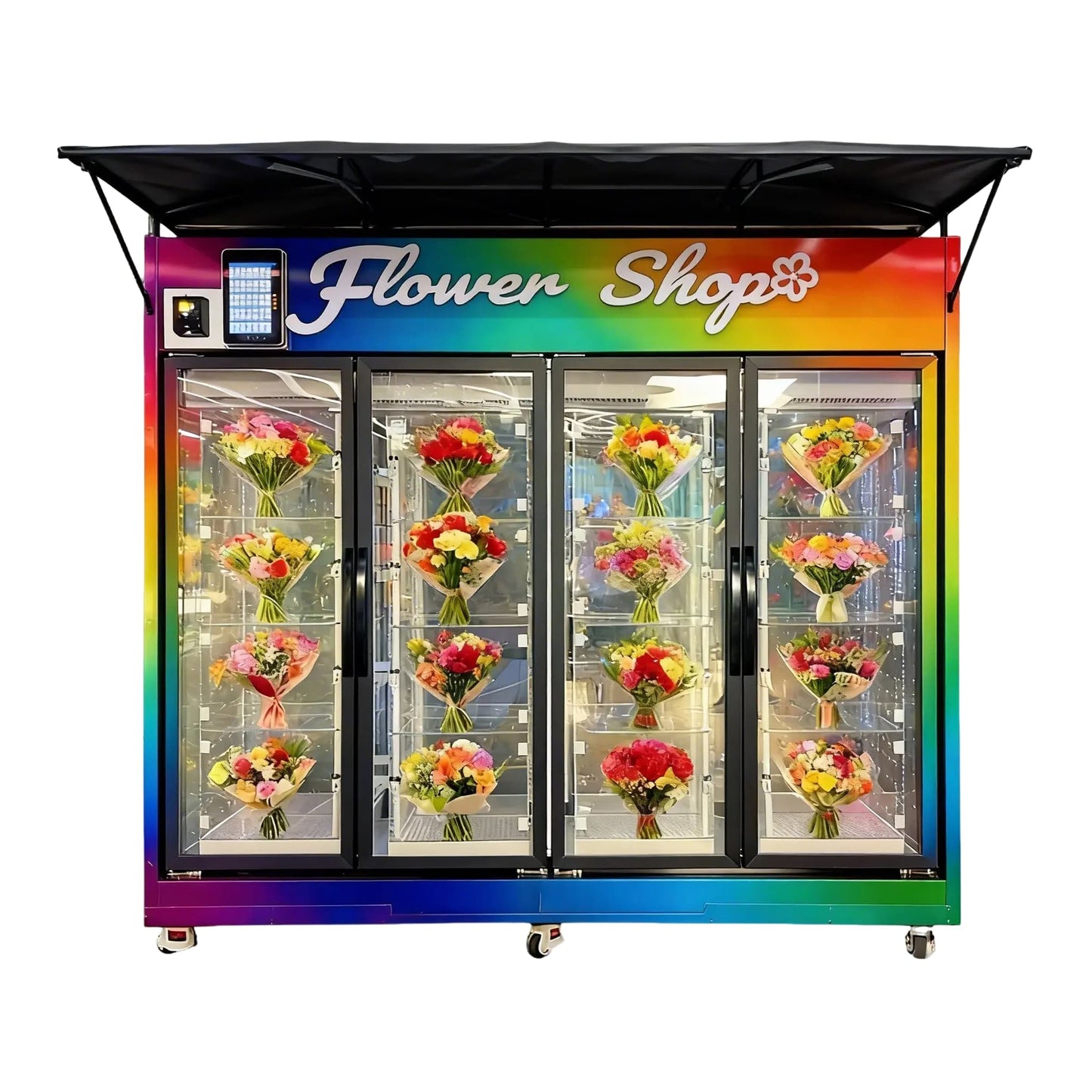 360° Panoramic Flower Vending Station | Dual-Access Transparent Refrigerated Lockers for Scenic Venues