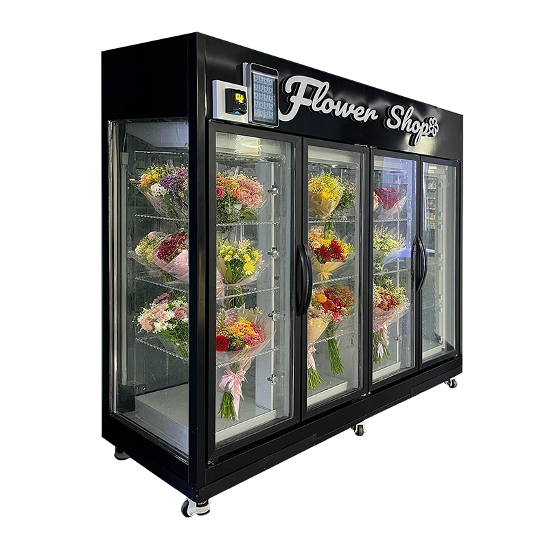 Large Capacity Transparent Flower Vending Machine With Low Energy Consumption Refrigeration System And Support For Two-Side Door Opening