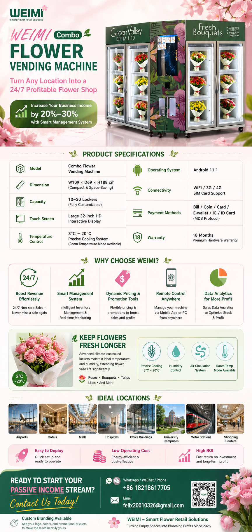 Combo Flower Vending Machine with System to Increased Business Income