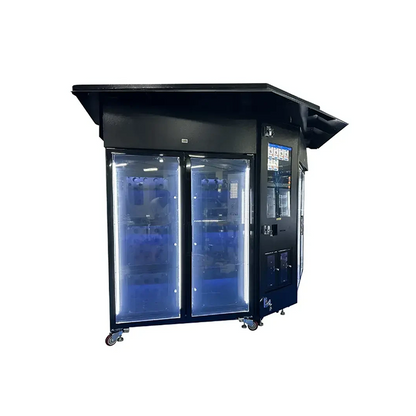 Vending machine for roses and carnations outdoors, featuring a protective canopy for year-round fresh flowers.