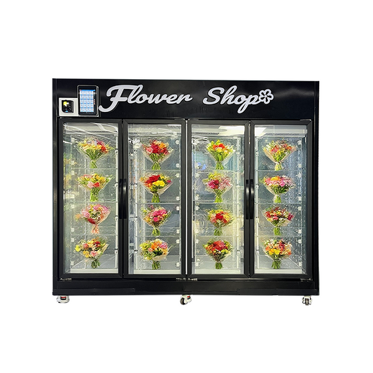 Large Capacity Transparent Flower Vending Machine With Low Energy Consumption Refrigeration System And Support For Two-Side Door Opening