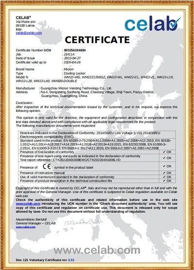 Cooling Locker Low-Voltage (LVD) Certificate