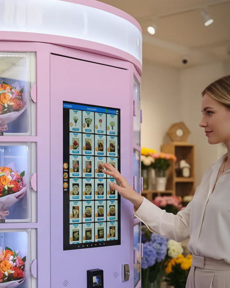 WEIMI commercial refrigerated flower vending machine installed for unattended bouquet retail