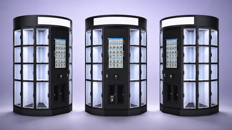 Custom-branded WEIMI flower vending machine shown from the front and side