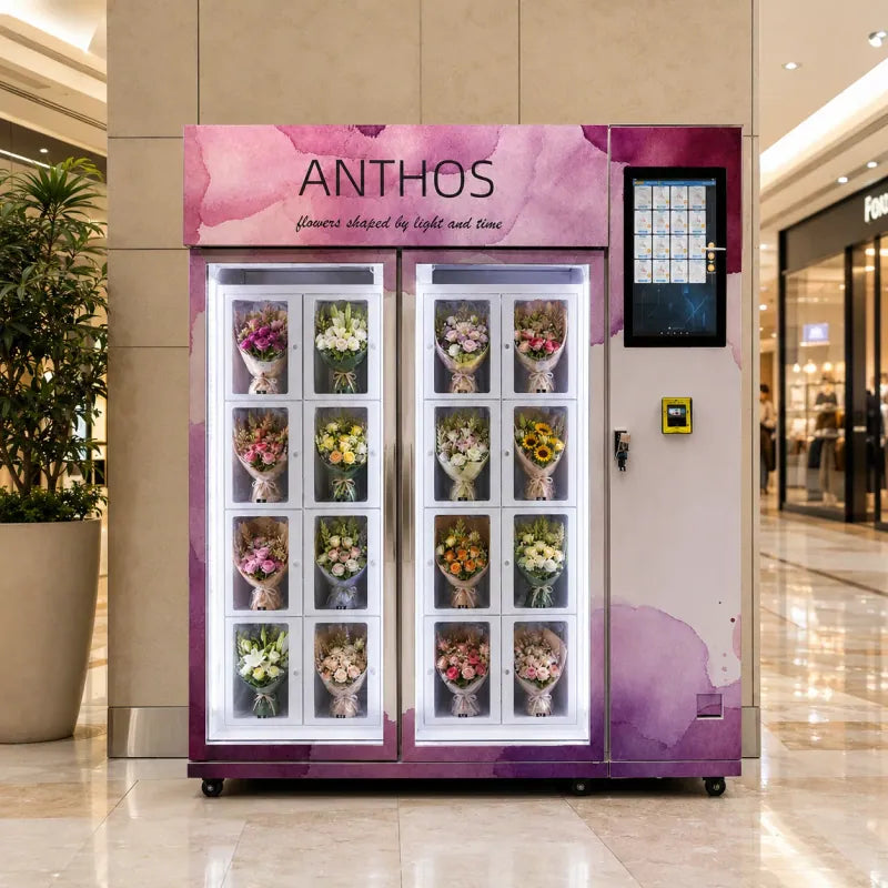 WEIMI indoor refrigerated flower vending system with illuminated bouquet compartments