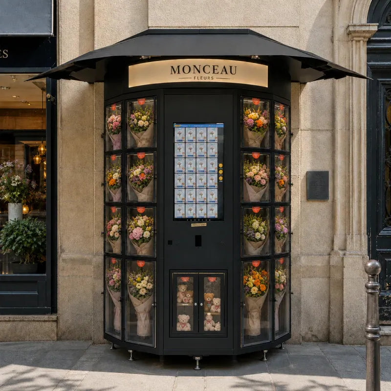 WEIMI protected outdoor flower vending system configured for self-service retail
